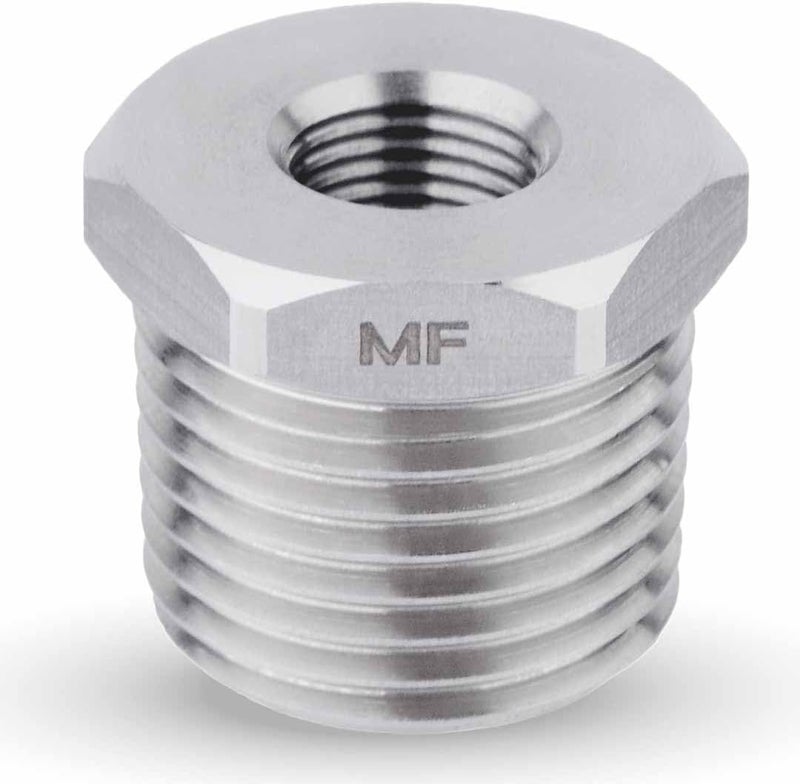 MAACFLOW Stainless Steel 1/2" Male NPT to 1/8" Female NPT Adapter Reducer Hex Bushing (Thread OD 0.81" - ID 0.34") (Pack of 1) - Image 1